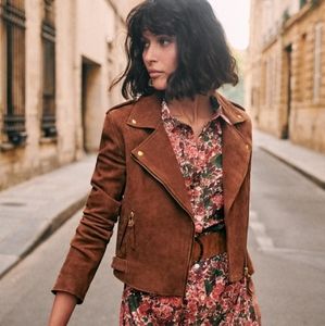Sezane Zig Suede Jacket size 4 NWOT tan / camel